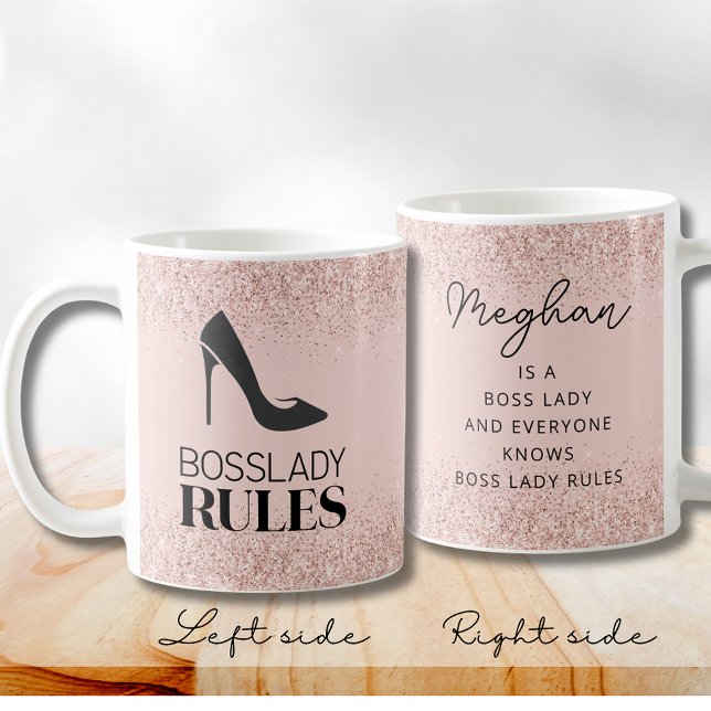 Taza De Café Rubor Purpurina Jefe Lady Reglas Personalizadas (Blush Glitter Boss Lady Rules Stiletto Logo  Personalized Coffee Mug)