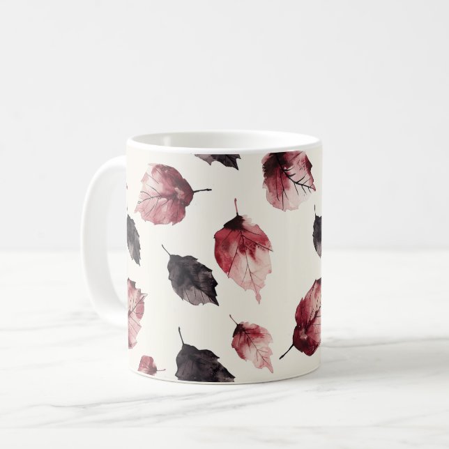 Taza De Café Rubor Rojo Hojas Negras (Anverso izquierdo)