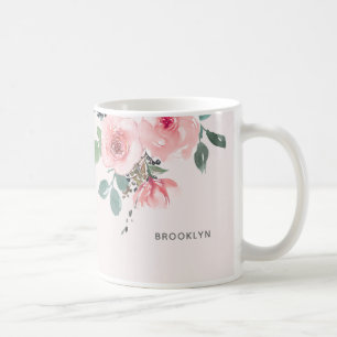 Taza De Café Rubor Rosa Acuarela Floral Precioso