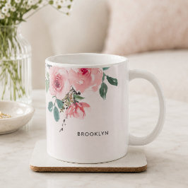Taza De Café Rubor Rosa Acuarela Floral Precioso