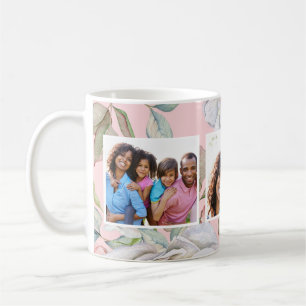 Taza De Café Rubor Rosa con Colage de Tres Fotos Florales
