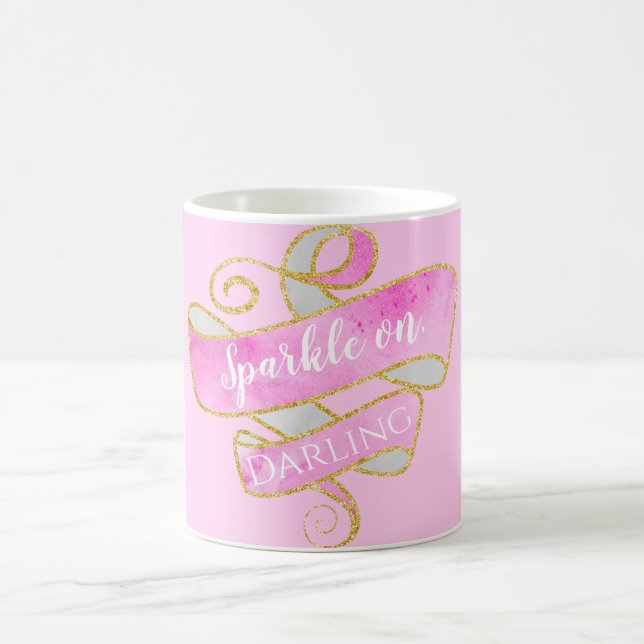 Taza De Café Rubor Rosa Dorado Brillo Centelleo, Querida (Centro)