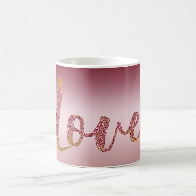 Taza De Café Rubor Rosa Ombre Purpurina Gold Red Love (Centro)