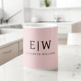 Taza De Café Rubor Rosa Polvo Nombre Monograma Moderno Escritur