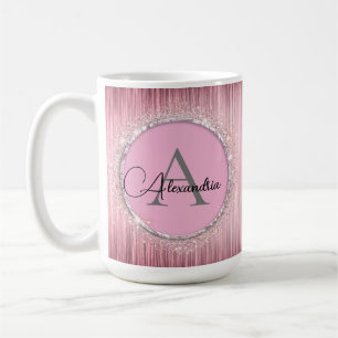 Taza De Café Rubor RosaGlittery Monograma