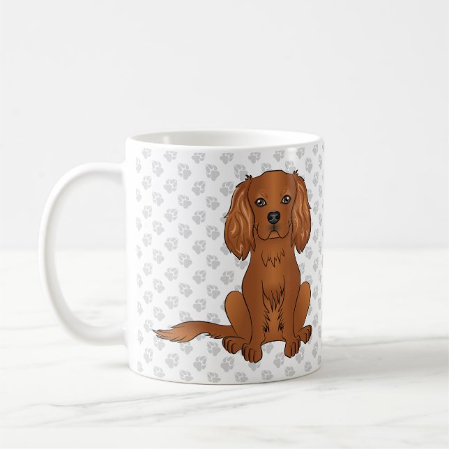 Taza De Café Ruby Cavalier King Charles Spaniel y Paws (Izquierda)