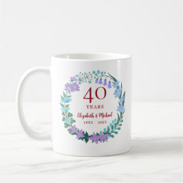 Taza De Café Ruby Floral Bluebell Lilac Wreath, 40 años