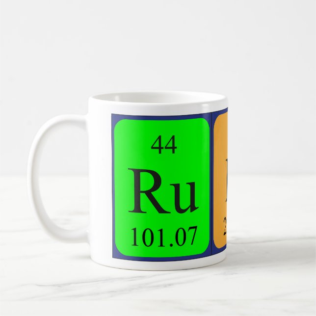 Taza De Café Rudi periódica table name mug (Izquierda)