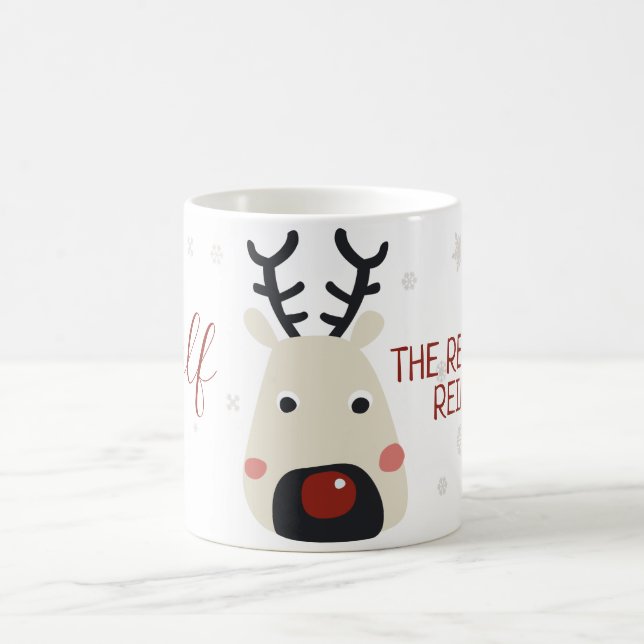 Taza De Café Rudolf el blanco de reno de nariz roja con copo de (Centro)