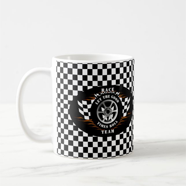 Taza De Café Rueda de Carreras deportiva flameada bandera contr (Izquierda)