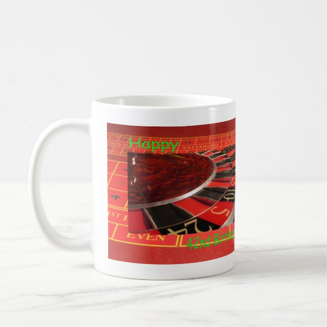 Taza De Café Rueda de la ruleta Feliz cumpleaños número 42 (Izquierda)