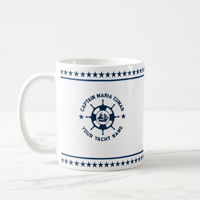 Taza De Café Rueda Náutica Azul Navy Estrellas azules (Izquierda)