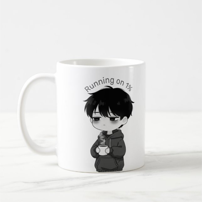 Taza De Café Running on 1 Percent Relatable Chibi Coffee Illust (Izquierda)
