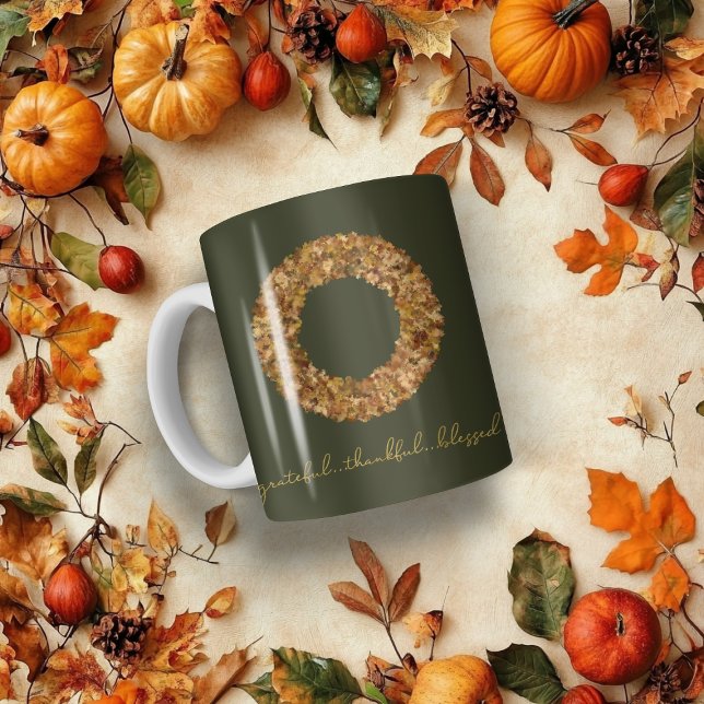 Taza De Café Rustic Autumn Wreath Agradecidos bendecidos (Rustic Autumn Wreath Thankful Grateful Blessed Coffee Mug)