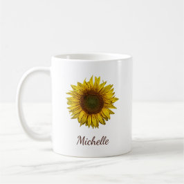 Taza De Café Rustic Boho Sunflower Botanical Personalized