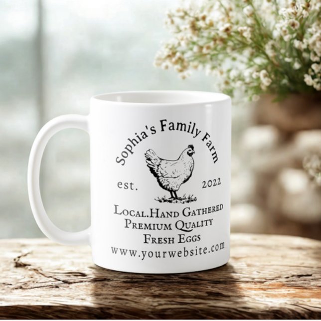 Taza De Café Rustic Chicken Farm Business Black Text (Rustic family chicken farm business coffee mug.)