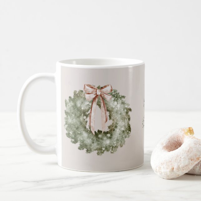 Taza De Café Rustic Christmas Watercolor Wreath and Bow (Con donut)