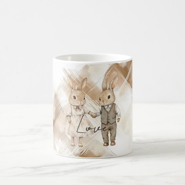 Taza De Café Rustic Cream Brown Stripes Bunny Rabbits Love (Centro)