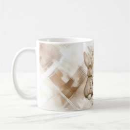 Taza De Café Rustic Cream Brown Stripes Three Bunny Rabbits