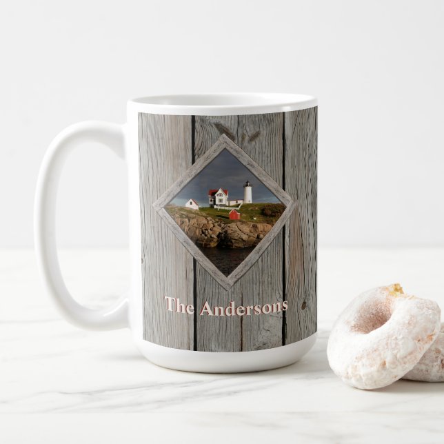 Taza De Café Rustic Custom Family Nubble Lighthouse (Con donut)