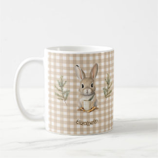 Taza De Café Rustic Cute Rabbit Brown Gingham Personalized