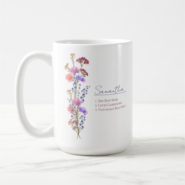 Taza De Café Rustic Delicate Acrylic Wildflower Personalized (Izquierda)