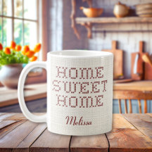 Rustic Faux Cross Stitch Hogar dulce hogar Borgoña