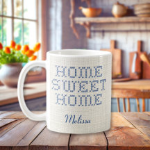 Rustic Faux Cross Stitch Home Sweet Home Blue