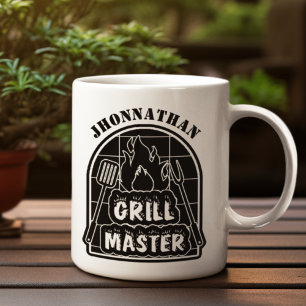 Taza De Café Rustic Modern Grillmaster Black Name Fathers Day