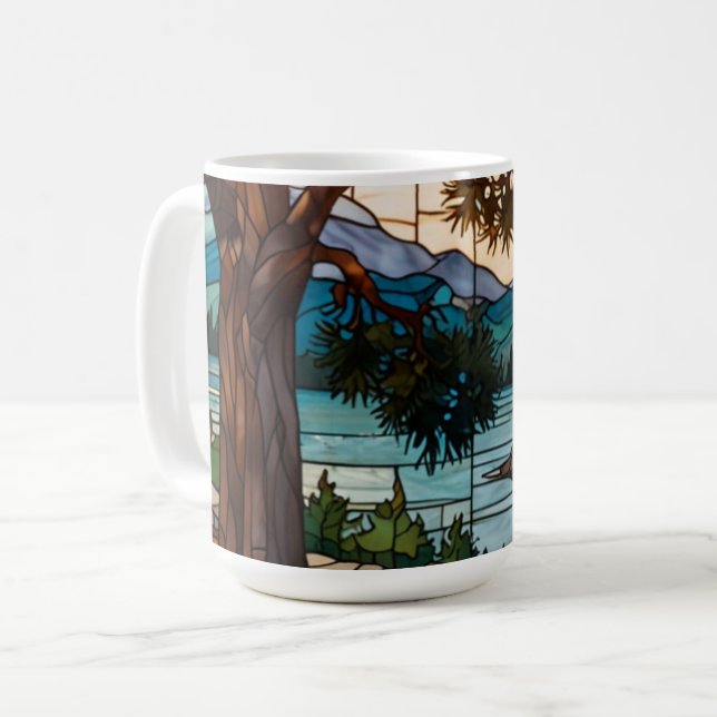 Taza De Café Rustic mountain range landscape stain glass  (Anverso izquierdo)