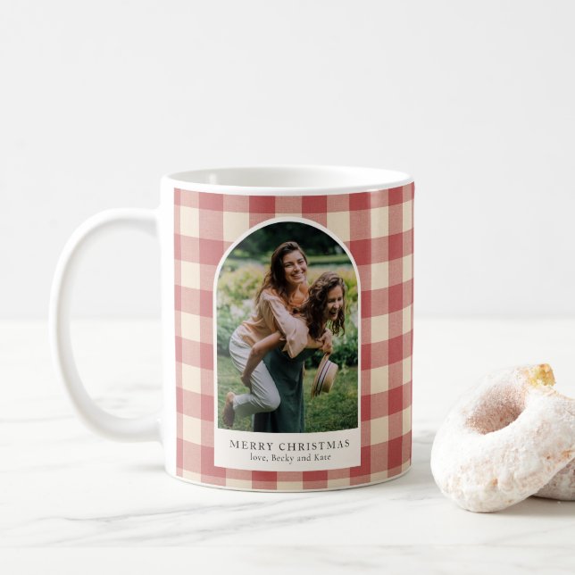 Taza De Café Rustic Red Gingham Arch Foto Navidades modernos (Con donut)