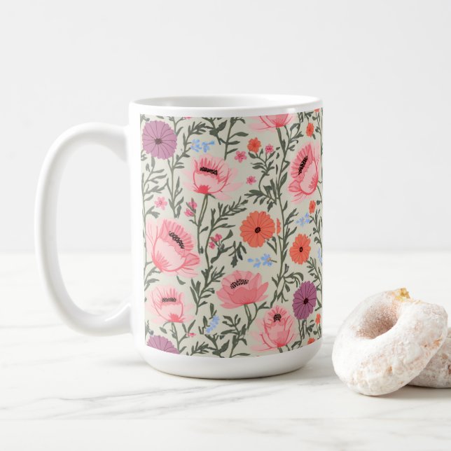 Taza De Café Rustic-Style Watercolor Wildflowers (Con donut)
