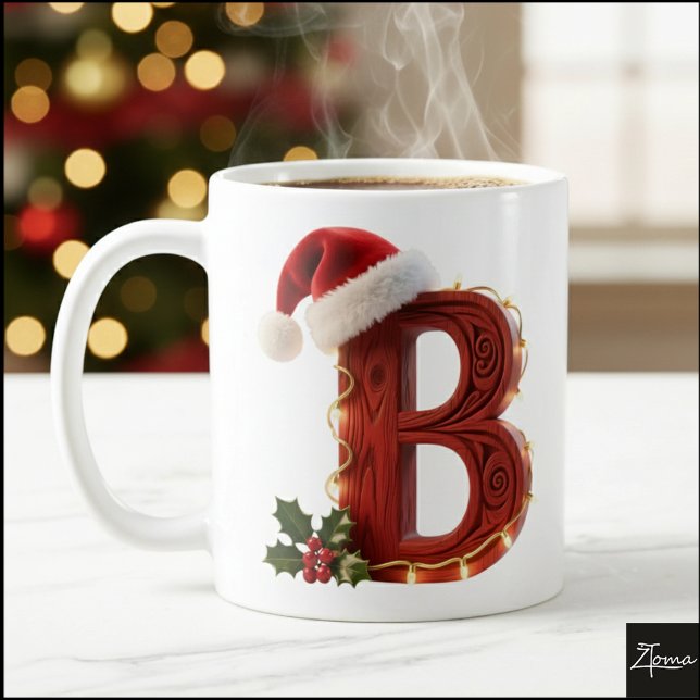 Taza De Café Rustic Wood Christmas Letter B String Lights (Subido por el creador)
