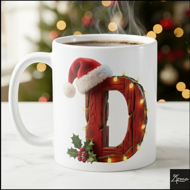 Taza De Café Rustic Wood Christmas Letter D String Lights (Subido por el creador)