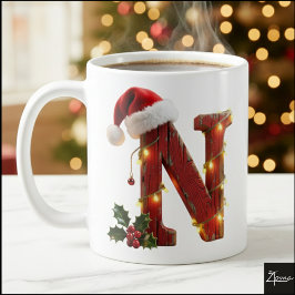 Taza De Café Rustic Wood Christmas Letter NString Lights