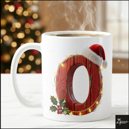 Taza De Café Rustic Wood Christmas Letter O String Lights