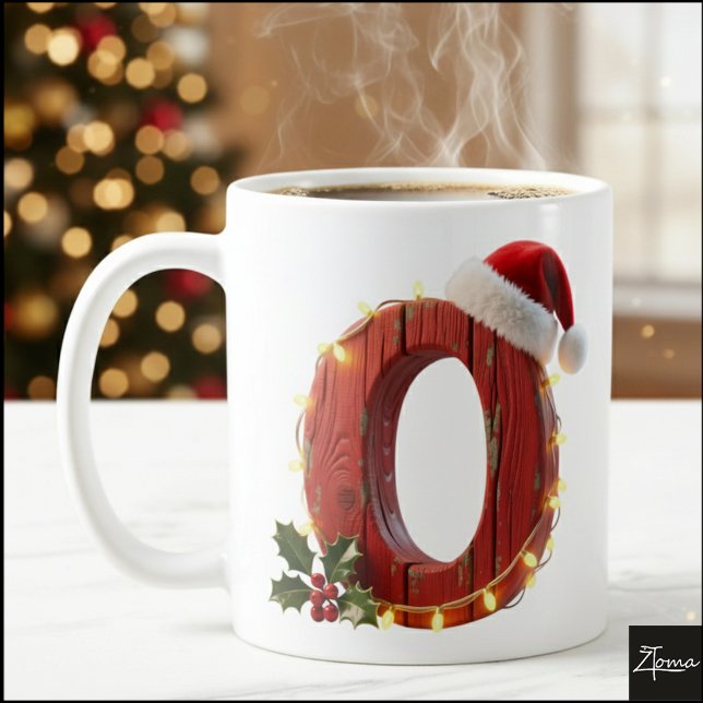 Taza De Café Rustic Wood Christmas Letter O String Lights (Subido por el creador)