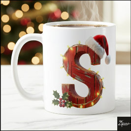 Taza De Café Rustic Wood Christmas Letter S String Lights