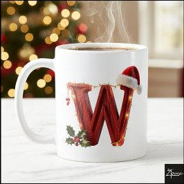 Taza De Café Rustic Wood Christmas Letter W String Lights