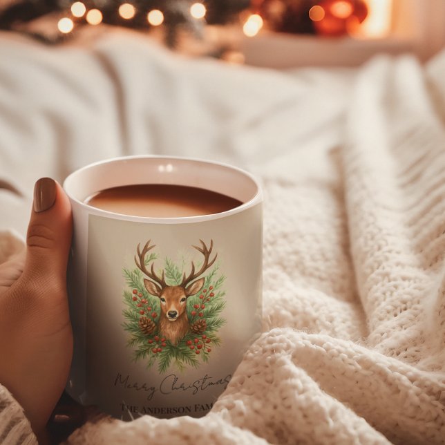Taza De Café Rustic Woodland Deer Head with Winter Foliage -  (Subido por el creador)