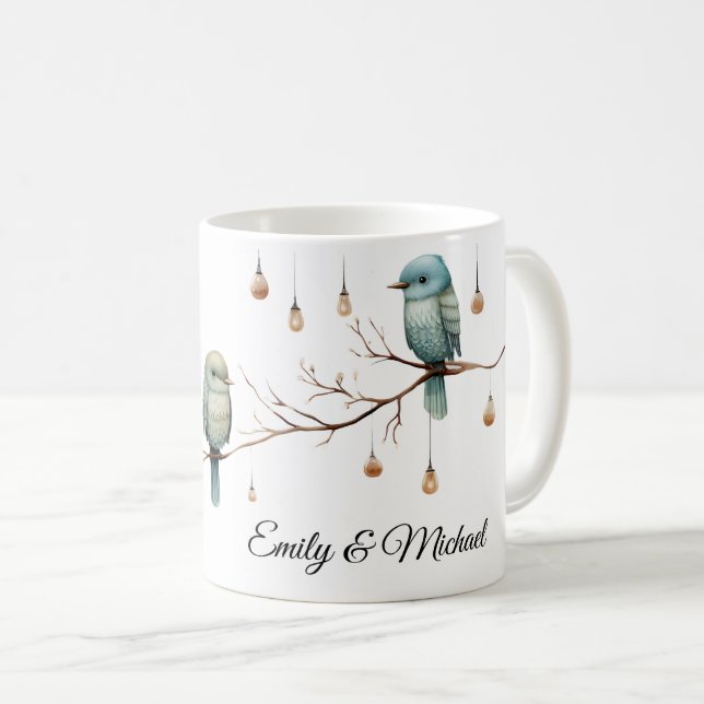 Taza De Café Rustic Woodland Love Birds Celebration (Anverso derecho)