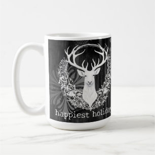Taza De Café Rústica acuarela de reno blanco
