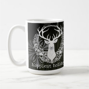 Taza De Café Rústica acuarela de reno blanco Green