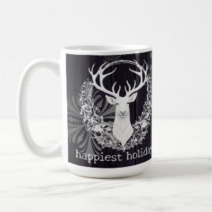 Taza De Café Rústica acuarela de reno blanco   Morado