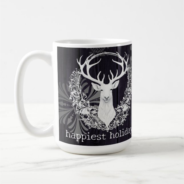 Taza De Café Rústica acuarela de reno blanco | Morado (Izquierda)