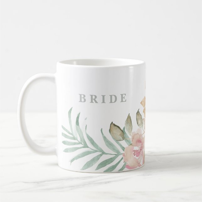 Taza De Café Rústica acuarela Floral Sage Boda Verde Novia (Izquierda)