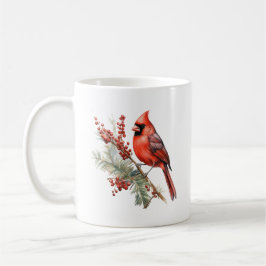 Taza De Café Rústica acuarela Invernal Cardenal Holly Branch