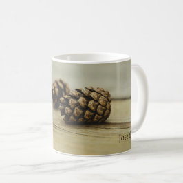 Taza De Café Rústica Caída Pineconas Naturales Foto Y Nombre Pe