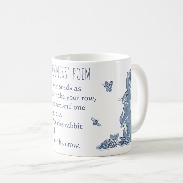 Taza De Café Rústica cosecha de jardinero azul de poema de cone (Anverso derecho)