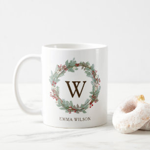 Taza de café rústica del monograma de la guirnal